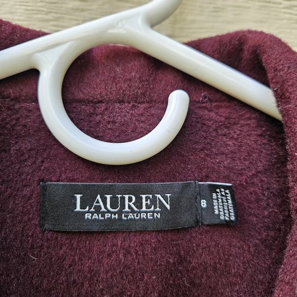 LRL Ralph Lauren wool blend single breasted mid-length coat burgundy size 8 - Picture 3 of 8